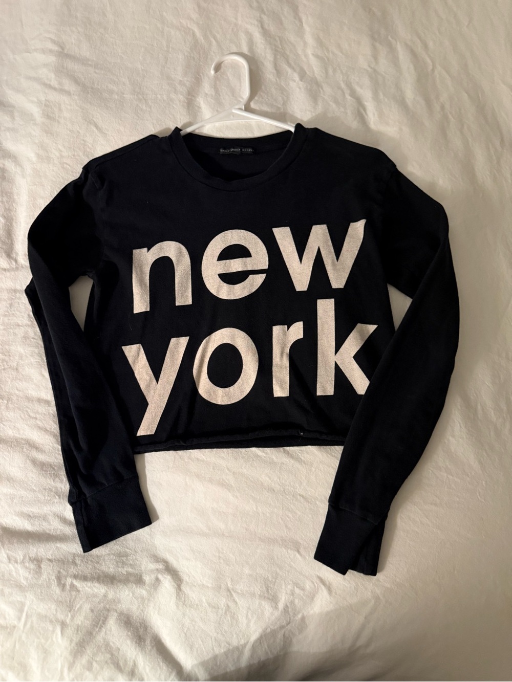 Truly Madly Deeply Black Cropped Long sleeve T with White "New York" Graphic